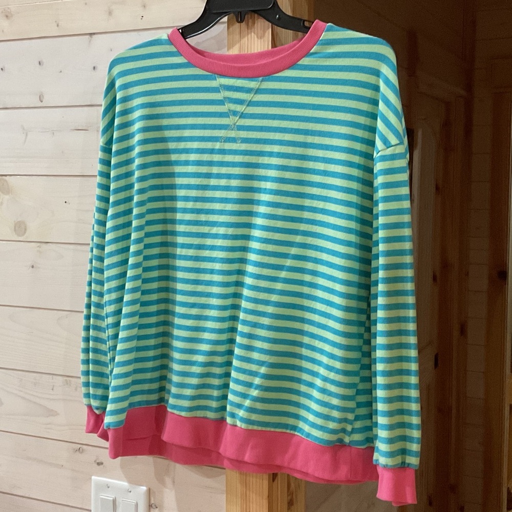 Vibrant Striped Long Sleeve Top - Blue and Pink